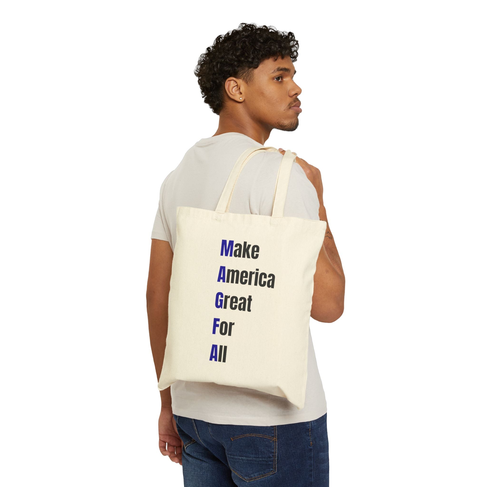 Canvas Tote - "Make America Great For All" Vertical Text Reusable Grocery Bag